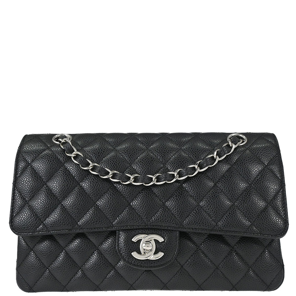 Chanel 2012-2013 Black Caviar Skin Medium Classic Double Flap Shoulder Bag