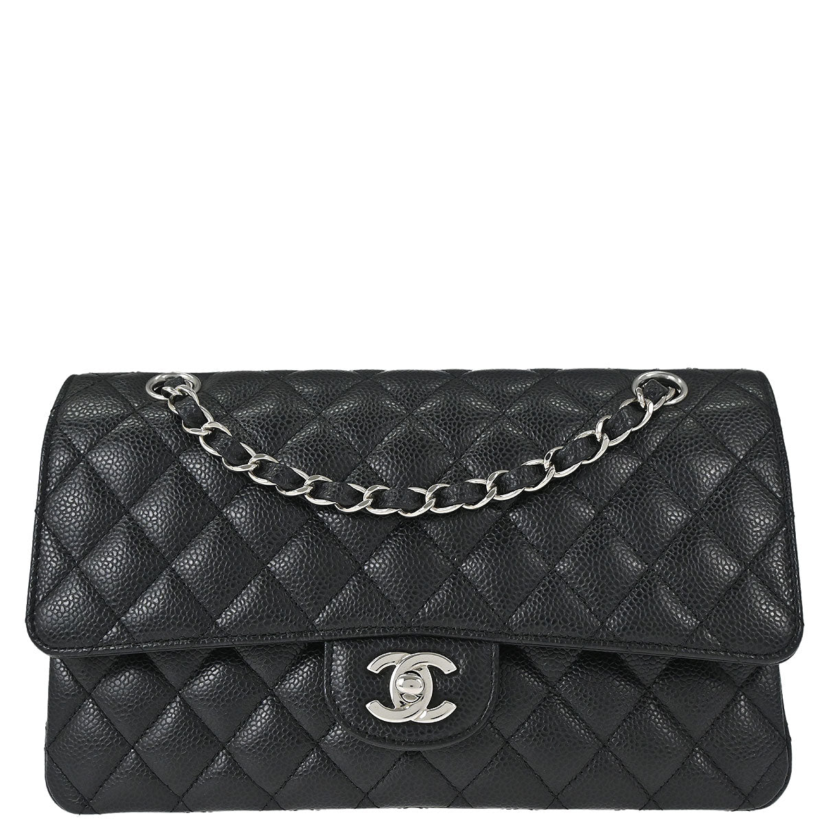 Chanel 2012-2013 Black Caviar Skin Medium Classic Double Flap Shoulder Bag