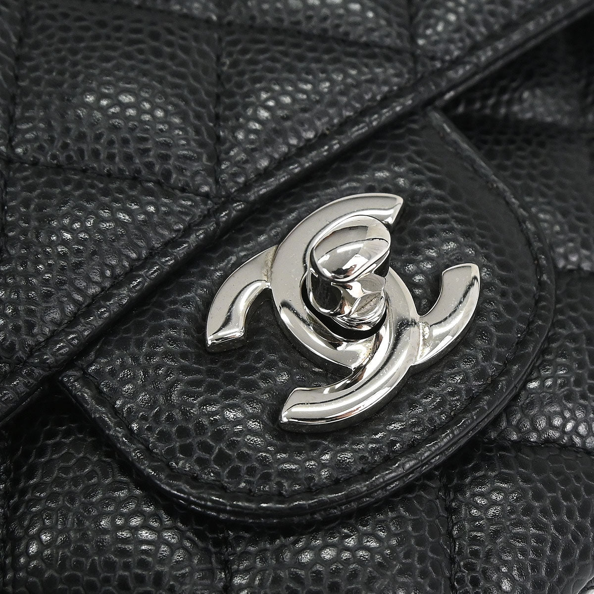 Chanel 2012-2013 Black Caviar Skin Medium Classic Double Flap Shoulder Bag