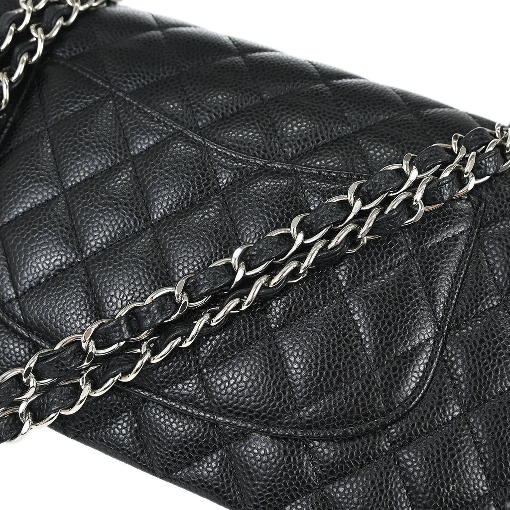 Chanel 2012-2013 Black Caviar Skin Medium Classic Double Flap Shoulder Bag