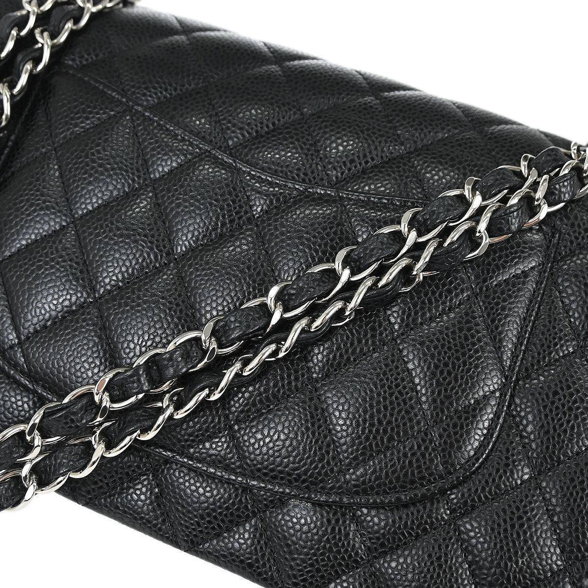 Chanel 2012-2013 Black Caviar Skin Medium Classic Double Flap Shoulder Bag