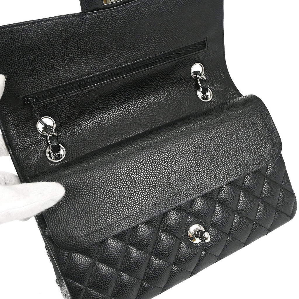 Chanel 2012-2013 Black Caviar Skin Medium Classic Double Flap Shoulder Bag
