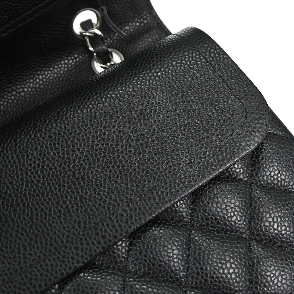 Chanel 2012-2013 Black Caviar Skin Medium Classic Double Flap Shoulder Bag