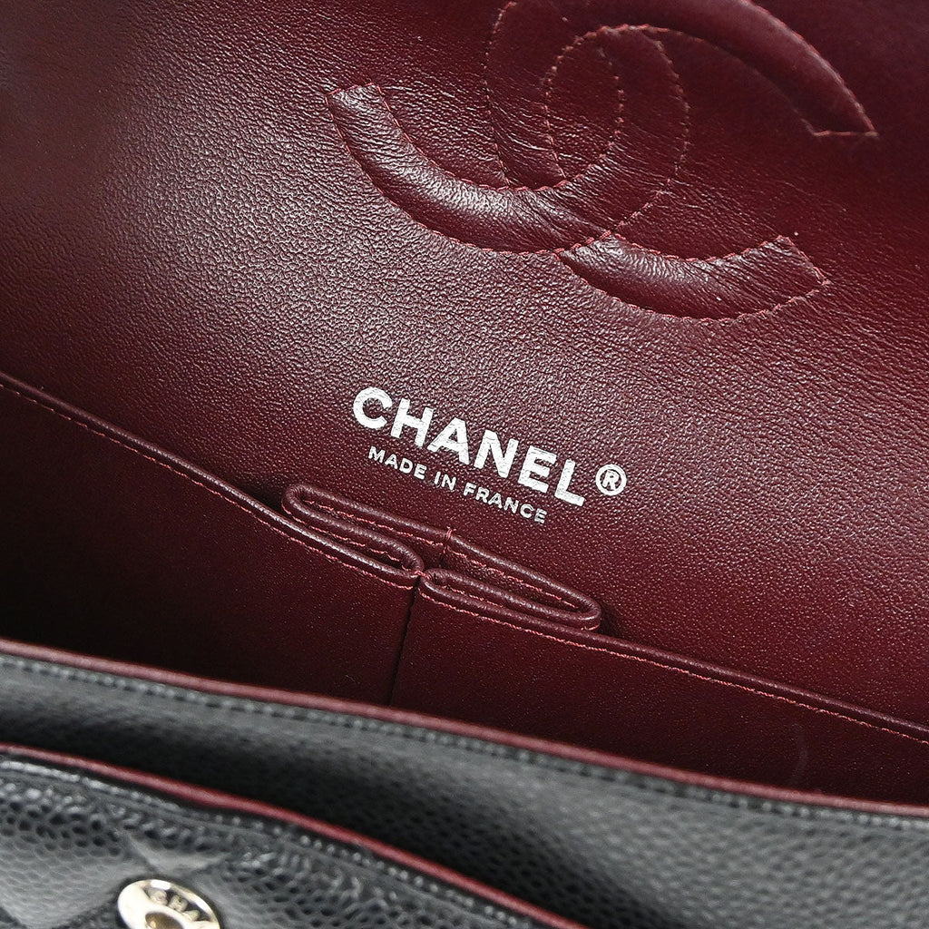Chanel 2012-2013 Black Caviar Skin Medium Classic Double Flap Shoulder Bag