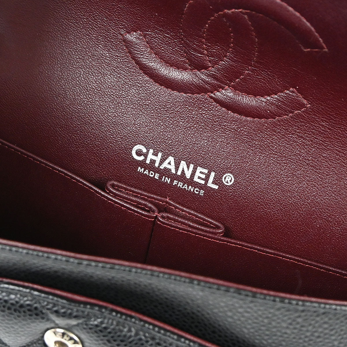 Chanel 2012-2013 Black Caviar Skin Medium Classic Double Flap Shoulder Bag