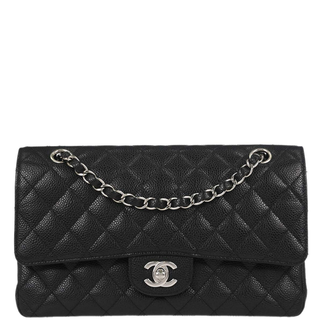 Chanel 2014 Black Caviar Skin Medium Classic Double Flap Shoulder Bag