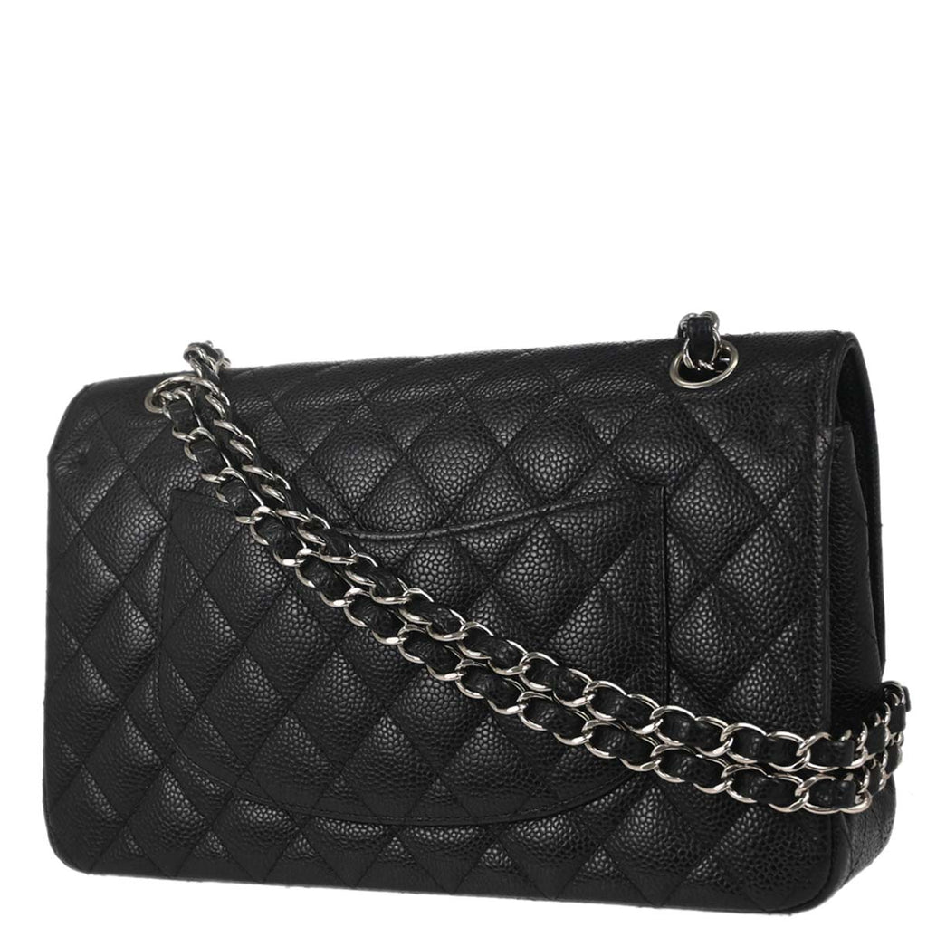 Chanel 2014 Black Caviar Skin Medium Classic Double Flap Shoulder Bag