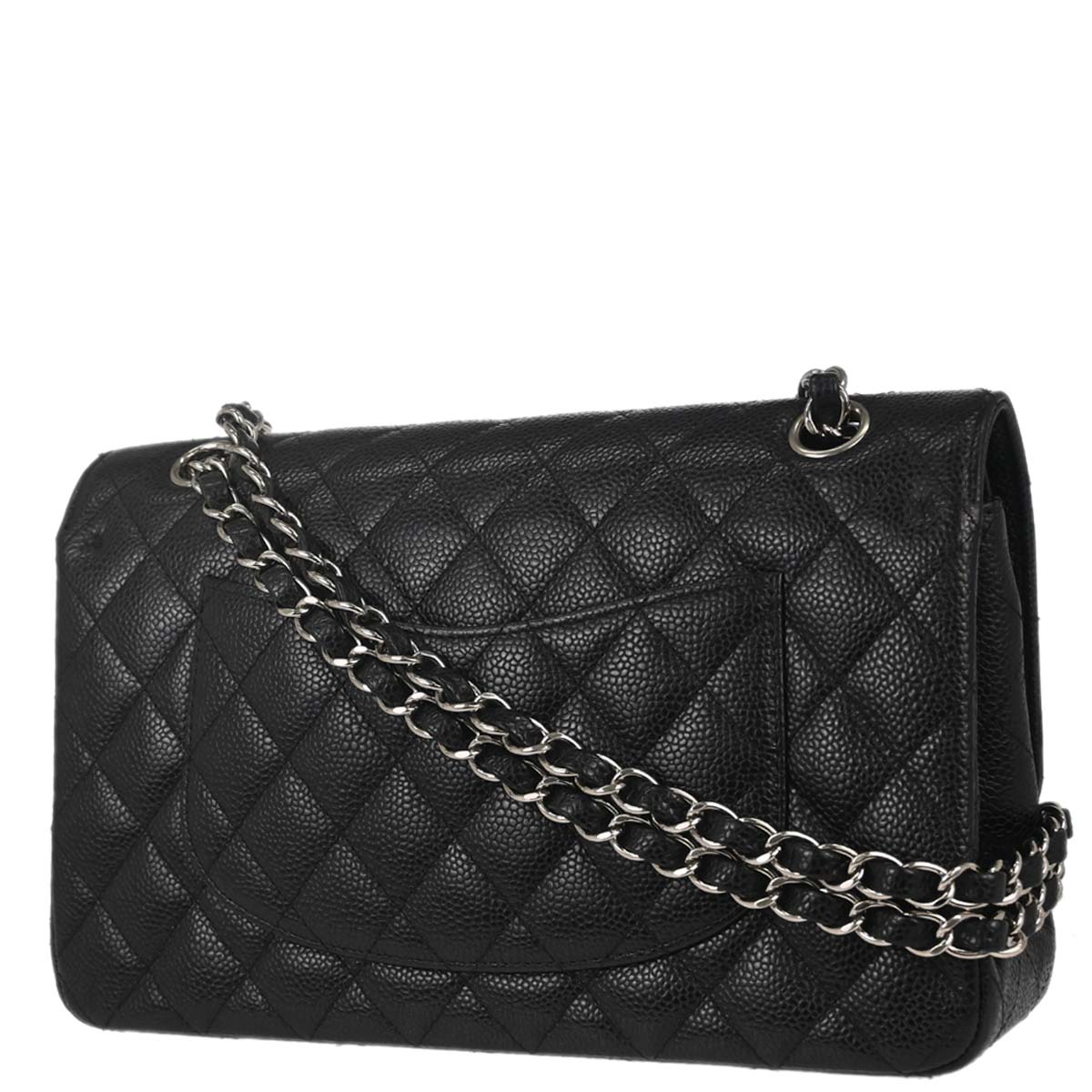 Chanel 2014 Black Caviar Skin Medium Classic Double Flap Shoulder Bag
