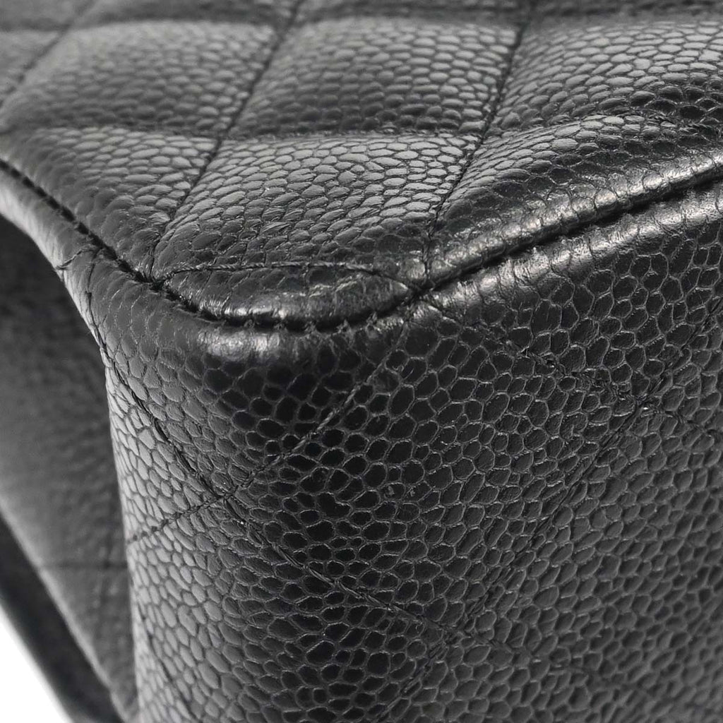 Chanel 2014 Black Caviar Skin Medium Classic Double Flap Shoulder Bag
