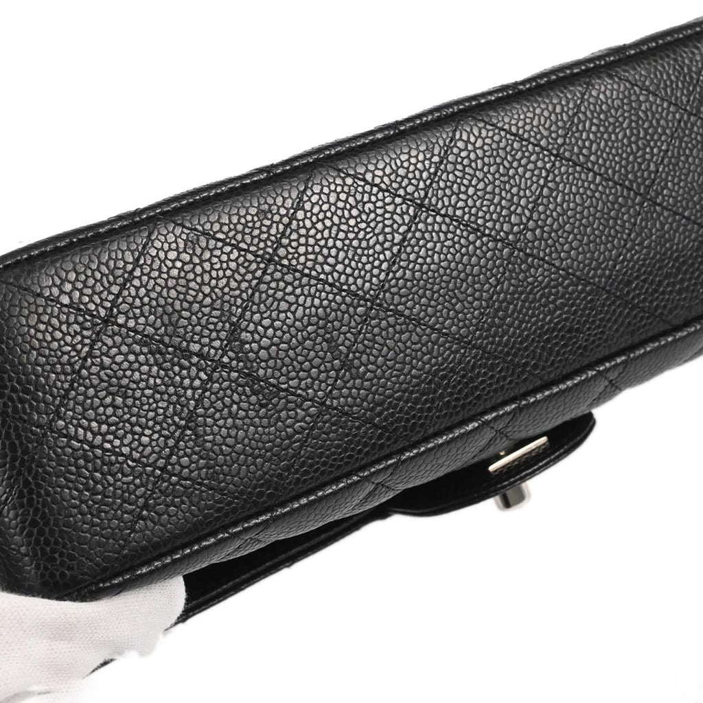 Chanel 2014 Black Caviar Skin Medium Classic Double Flap Shoulder Bag