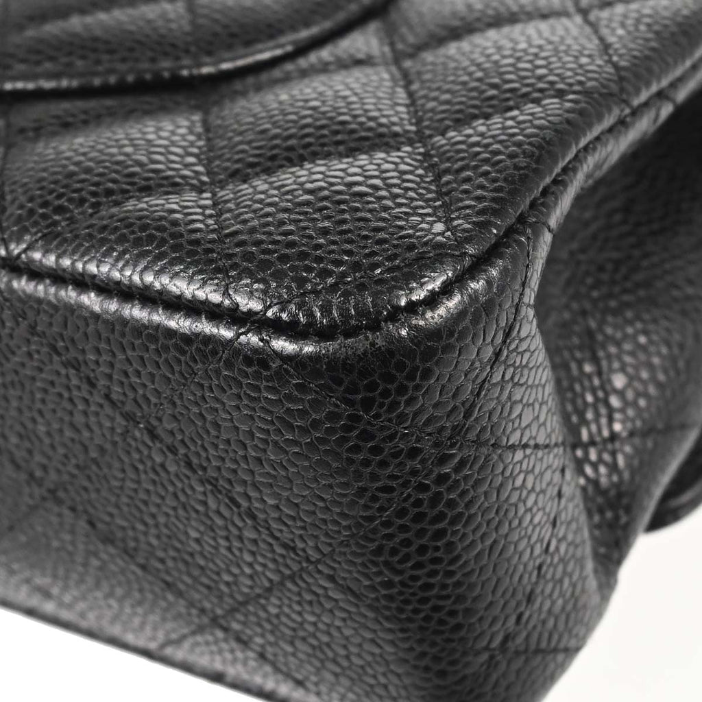 Chanel 2014 Black Caviar Skin Medium Classic Double Flap Shoulder Bag