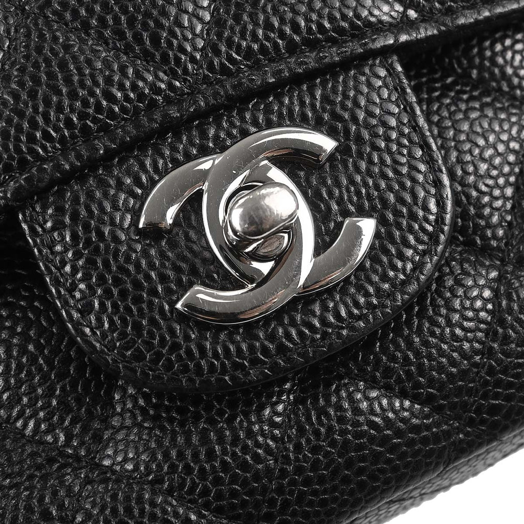 Chanel 2014 Black Caviar Skin Medium Classic Double Flap Shoulder Bag