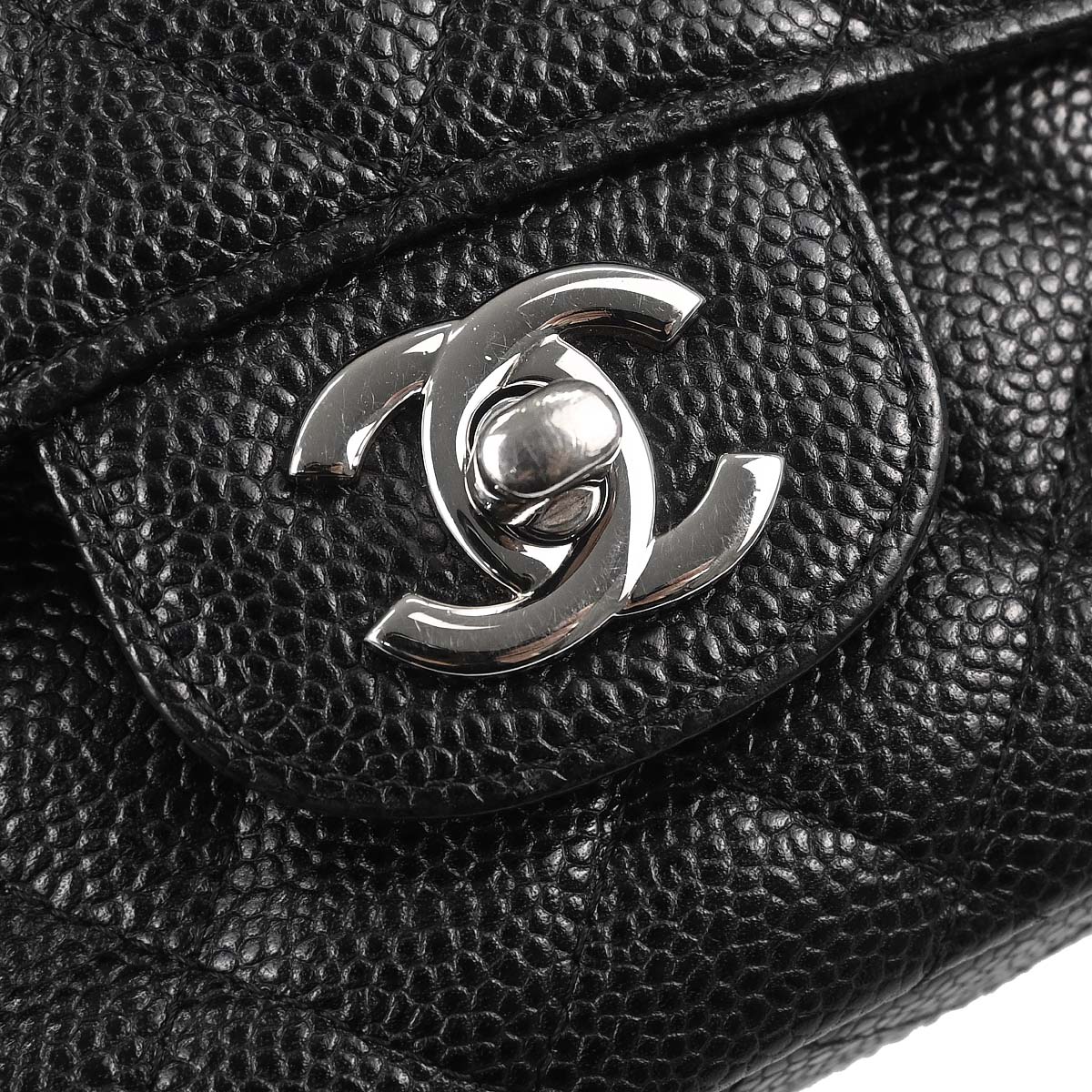 Chanel 2014 Black Caviar Skin Medium Classic Double Flap Shoulder Bag