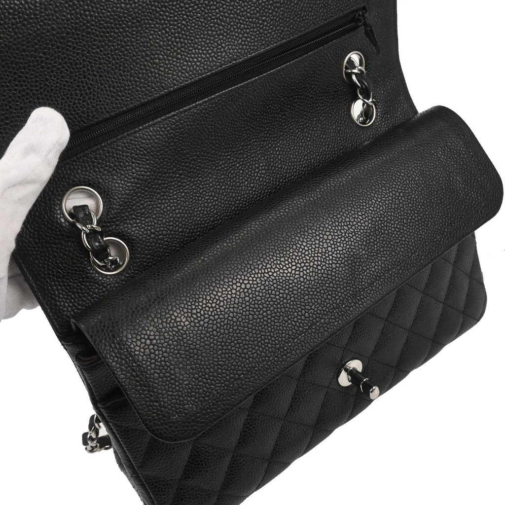 Chanel 2014 Black Caviar Skin Medium Classic Double Flap Shoulder Bag