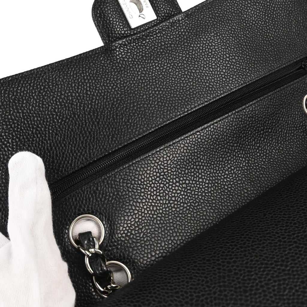 Chanel 2014 Black Caviar Skin Medium Classic Double Flap Shoulder Bag