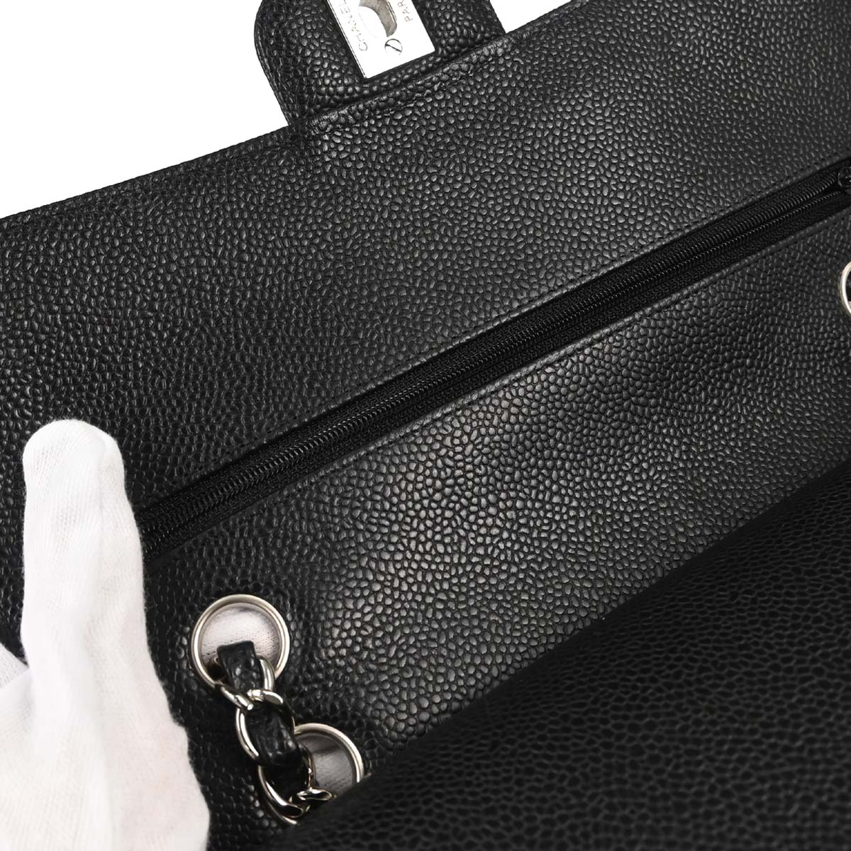 Chanel 2014 Black Caviar Skin Medium Classic Double Flap Shoulder Bag