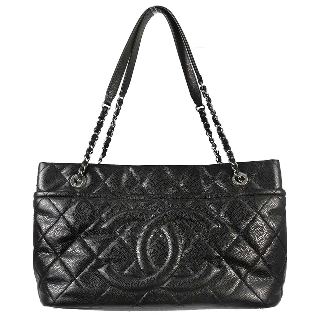 Chanel 2012-2013 Black Caviar Skin Timeless CC Chain Tote Bag