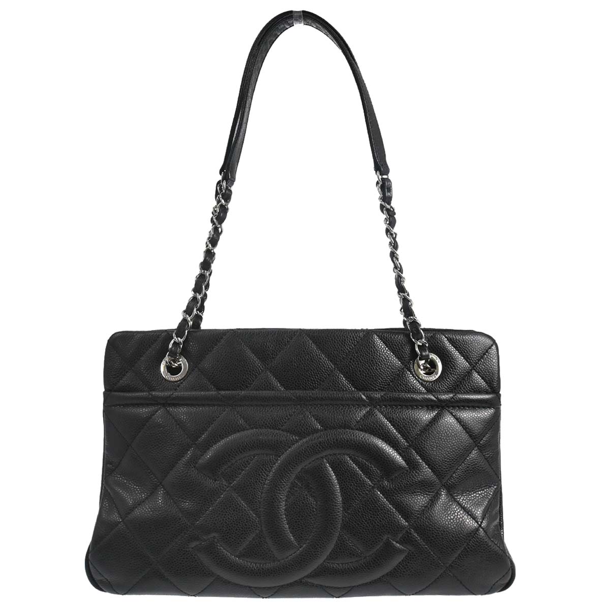 Chanel 2012-2013 Black Caviar Skin Timeless CC Chain Tote Bag