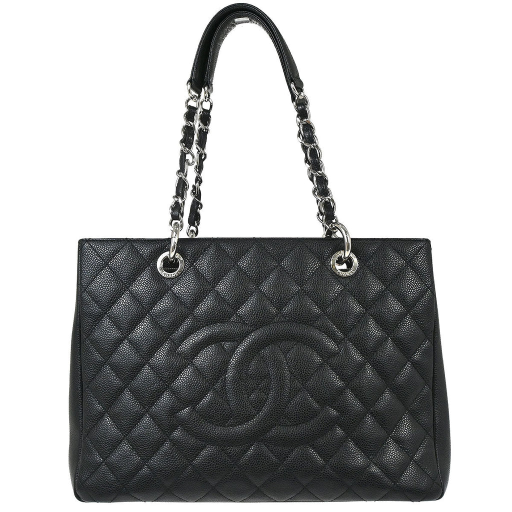 Chanel 2012-2013 Black Caviar Skin Grand Shopping Tote GST Chain Handbag