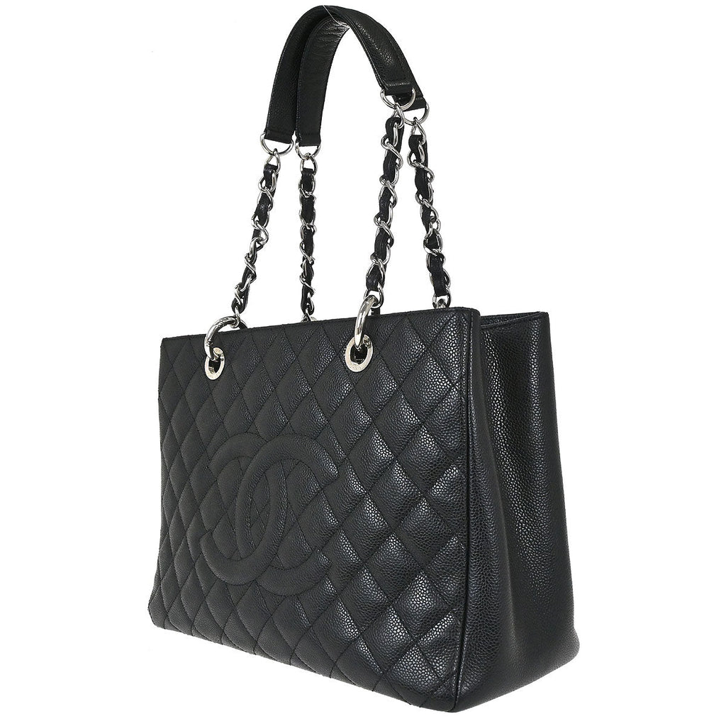 Chanel 2012-2013 Black Caviar Skin Grand Shopping Tote GST Chain Handbag