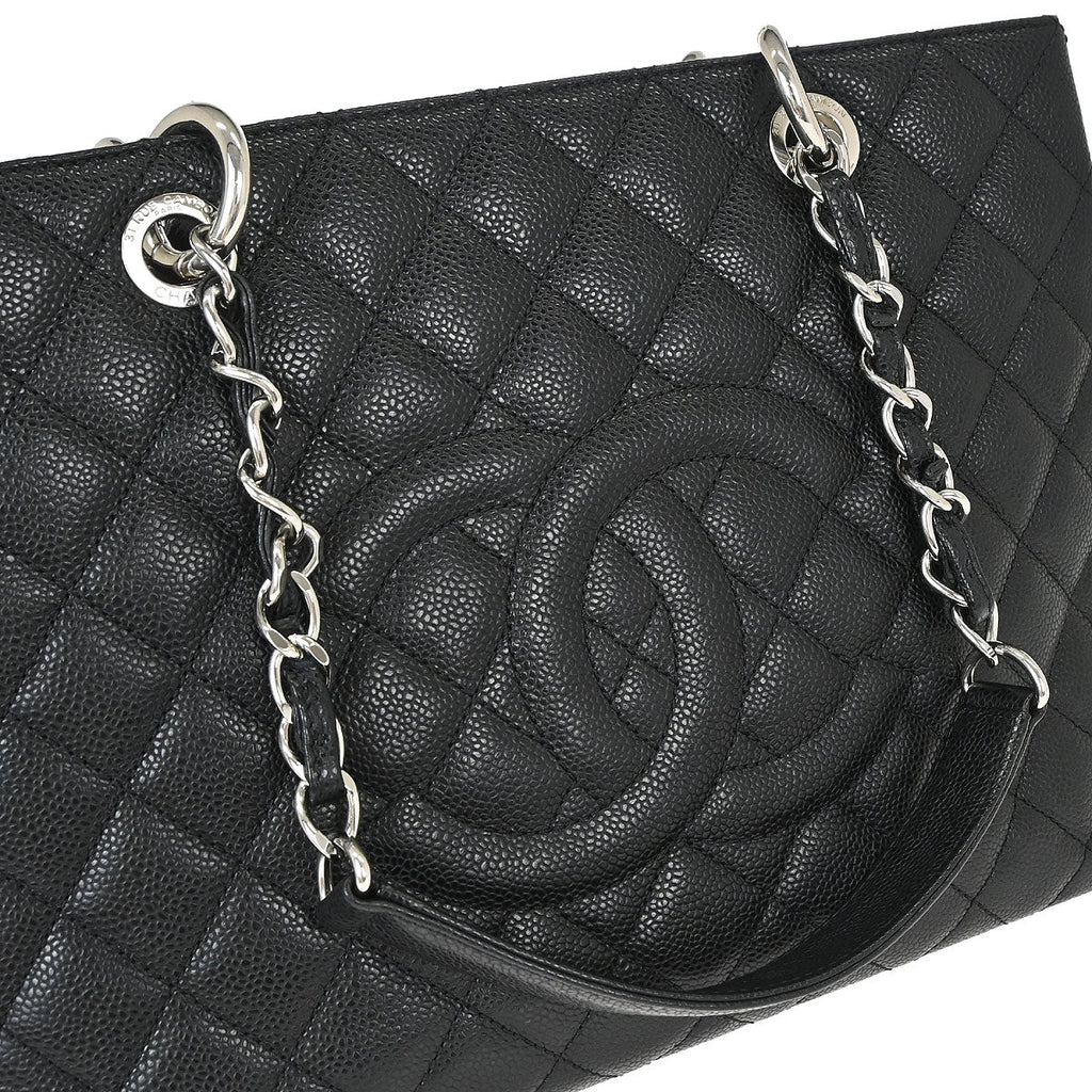 Chanel 2012-2013 Black Caviar Skin Grand Shopping Tote GST Chain Handbag
