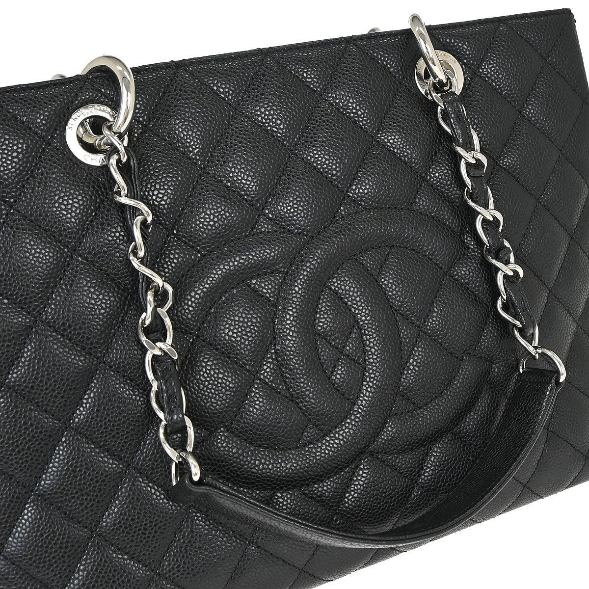 Chanel 2012-2013 Black Caviar Skin Grand Shopping Tote GST Chain Handbag