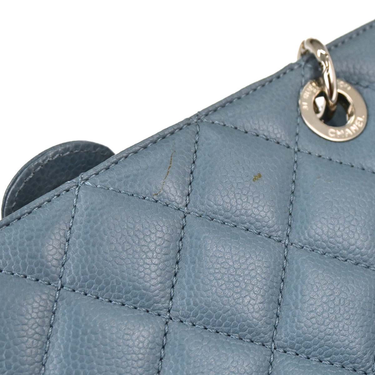 Chanel 2010-2011 Blue Caviar Skin Petite Shopping Tote PST Chain Handbag