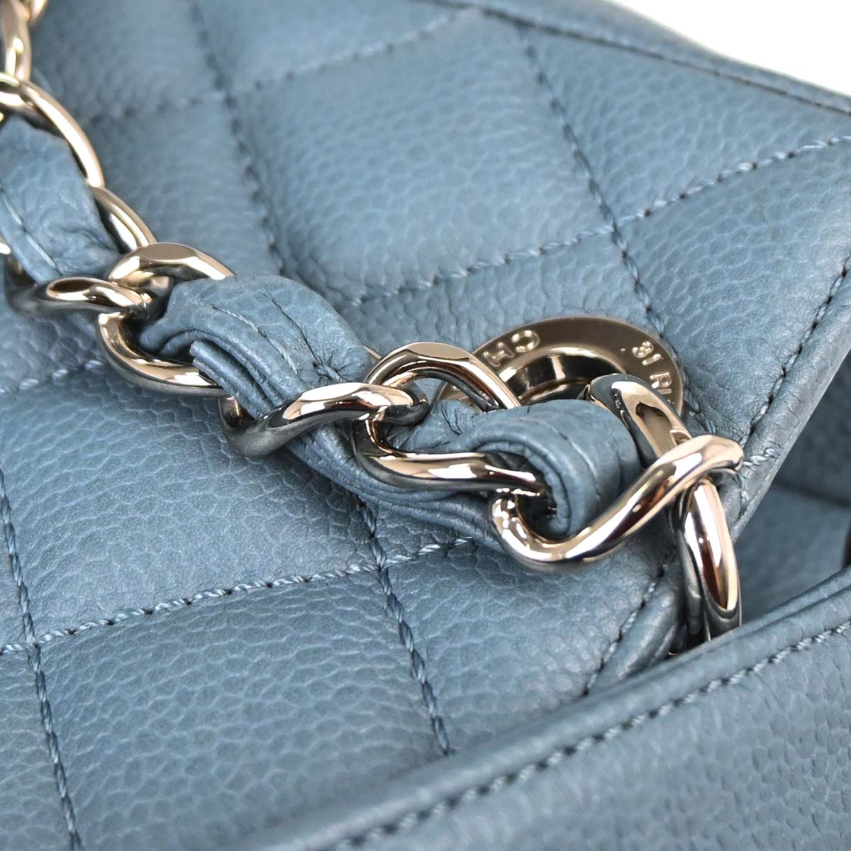 Chanel 2010-2011 Blue Caviar Skin Petite Shopping Tote PST Chain Handbag