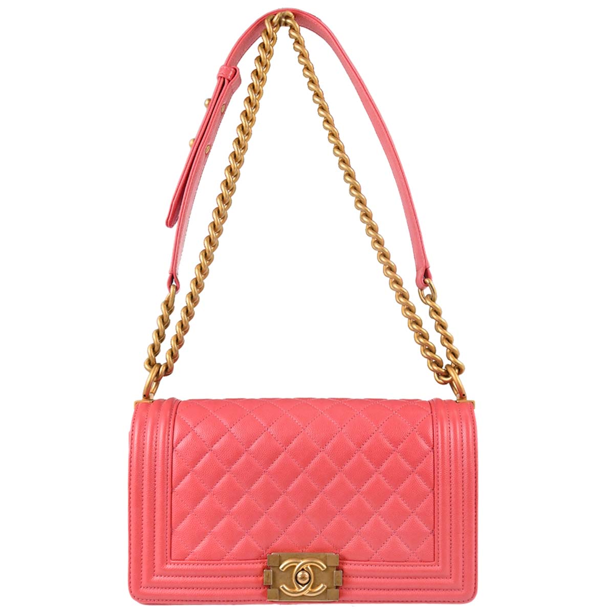 Boy Chanel Pink Caviar Skin Medium Chain Shoulder Bag