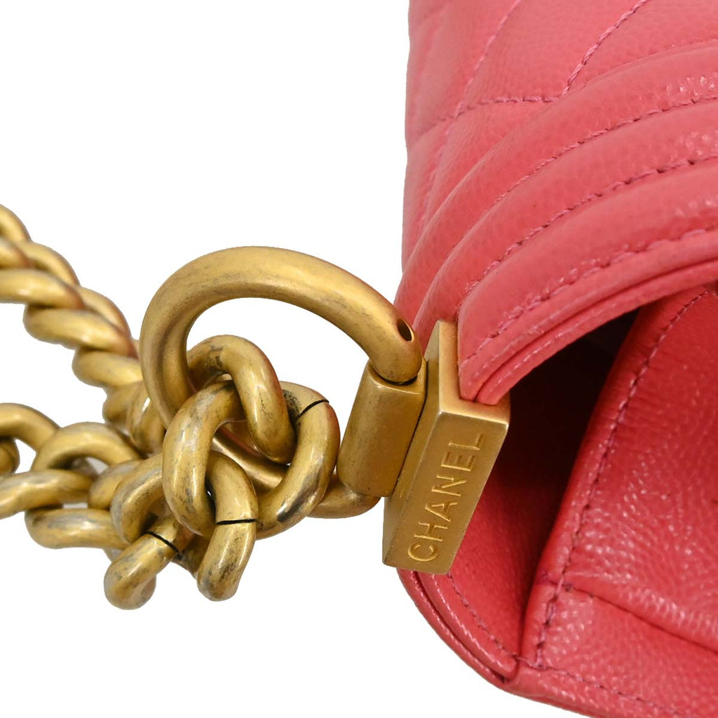 Boy Chanel Pink Caviar Skin Medium Chain Shoulder Bag