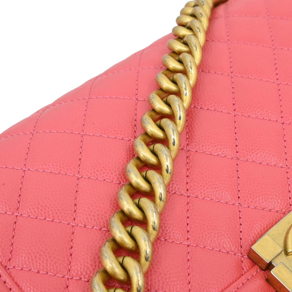 Boy Chanel Pink Caviar Skin Medium Chain Shoulder Bag