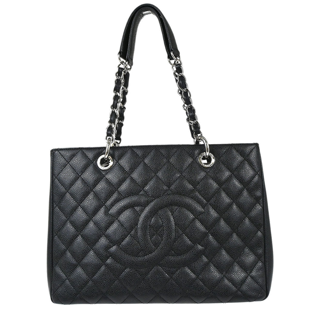 Chanel 2012-2013 Black Caviar Skin Grand Shopping Tote GST Chain Handbag