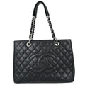 Chanel 2012-2013 Black Caviar Skin Grand Shopping Tote GST Chain Handbag