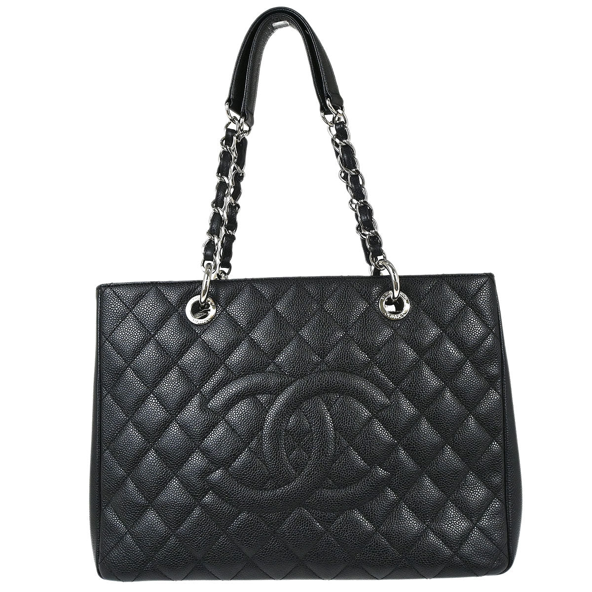 Chanel 2012-2013 Black Caviar Skin Grand Shopping Tote GST Chain Handbag