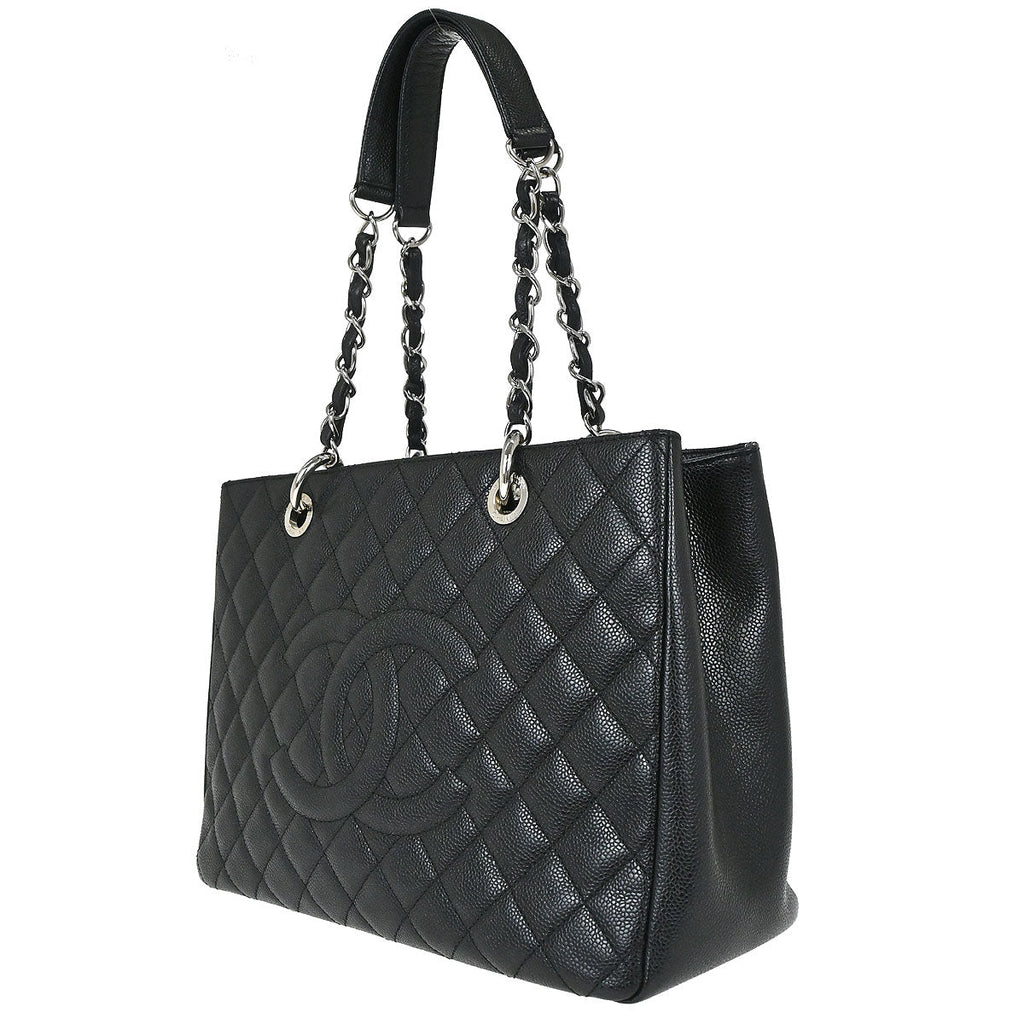 Chanel 2012-2013 Black Caviar Skin Grand Shopping Tote GST Chain Handbag