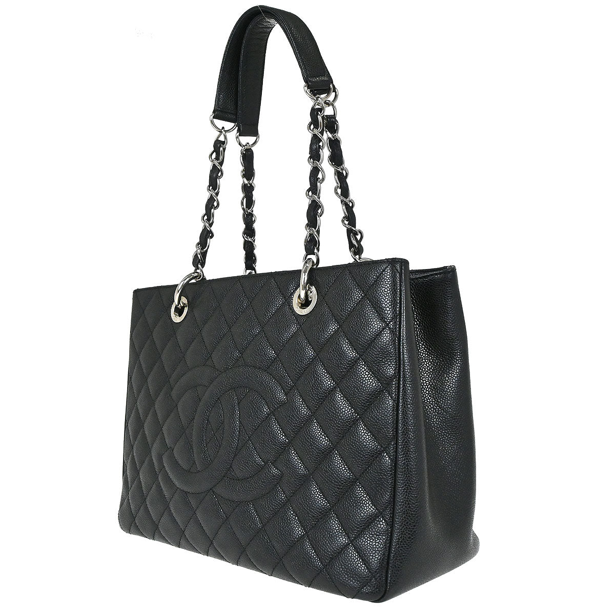 Chanel 2012-2013 Black Caviar Skin Grand Shopping Tote GST Chain Handbag