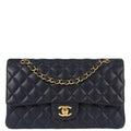 Chanel 2015-2016 Navy Lambskin Medium Classic Double Flap Bag