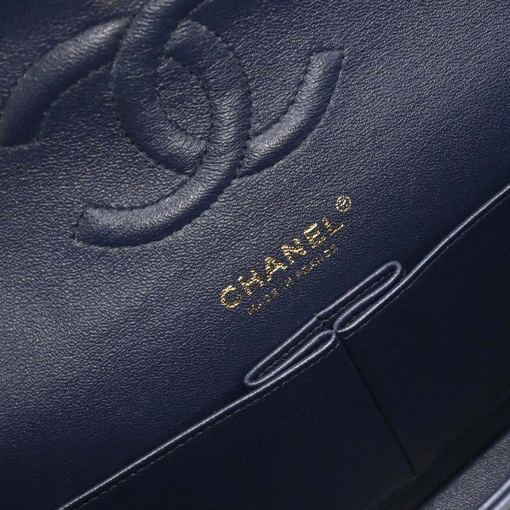 Chanel 2015-2016 Navy Lambskin Medium Classic Double Flap Bag