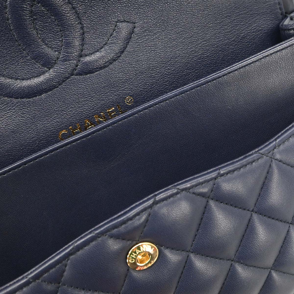 Chanel 2015-2016 Navy Lambskin Medium Classic Double Flap Bag