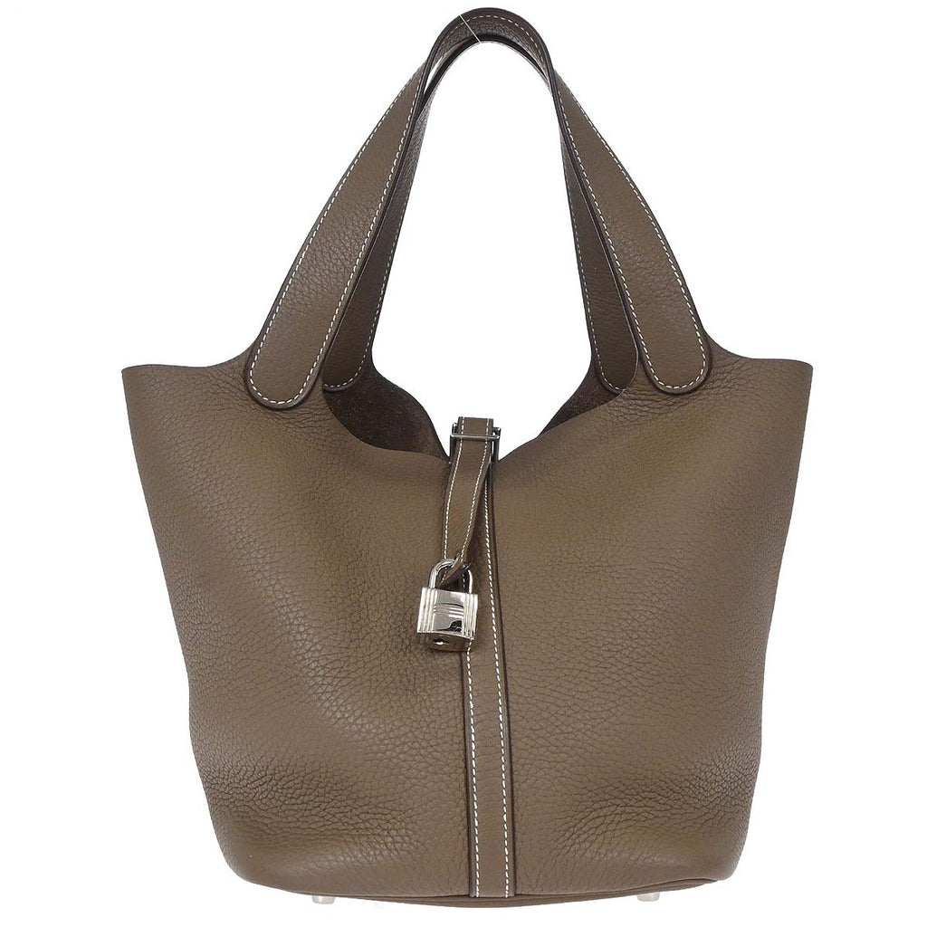 Hermes Etoupe Taurillon Clemence Picotin Lock 22 MM Handbag