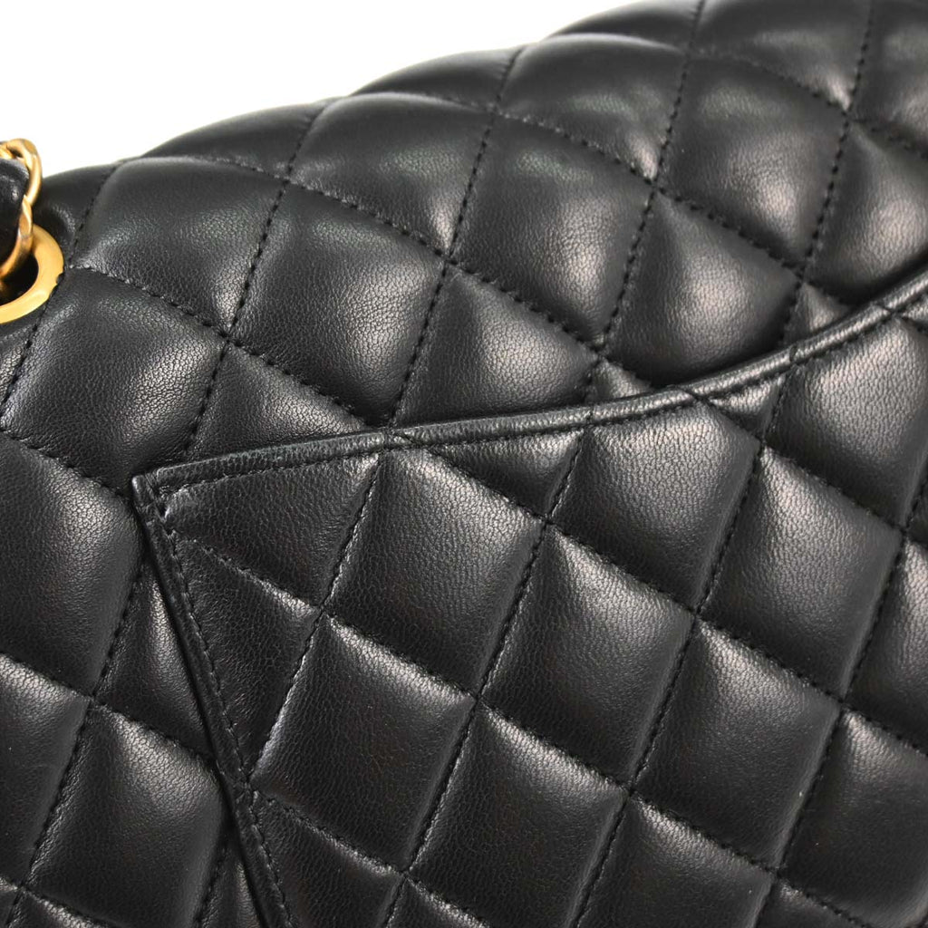 Chanel 2019 Black Lambskin Egyptian Medium Classic Double Flap Shoulder Bag