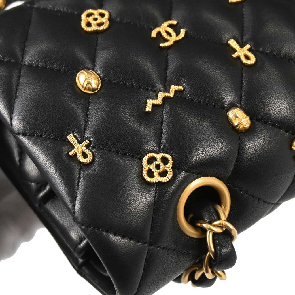 Chanel 2019 Black Lambskin Egyptian Medium Classic Double Flap Shoulder Bag