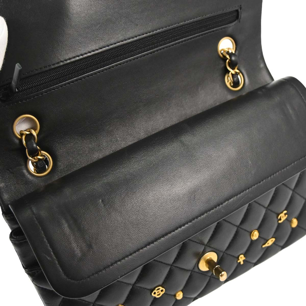 Chanel 2019 Black Lambskin Egyptian Medium Classic Double Flap Shoulder Bag
