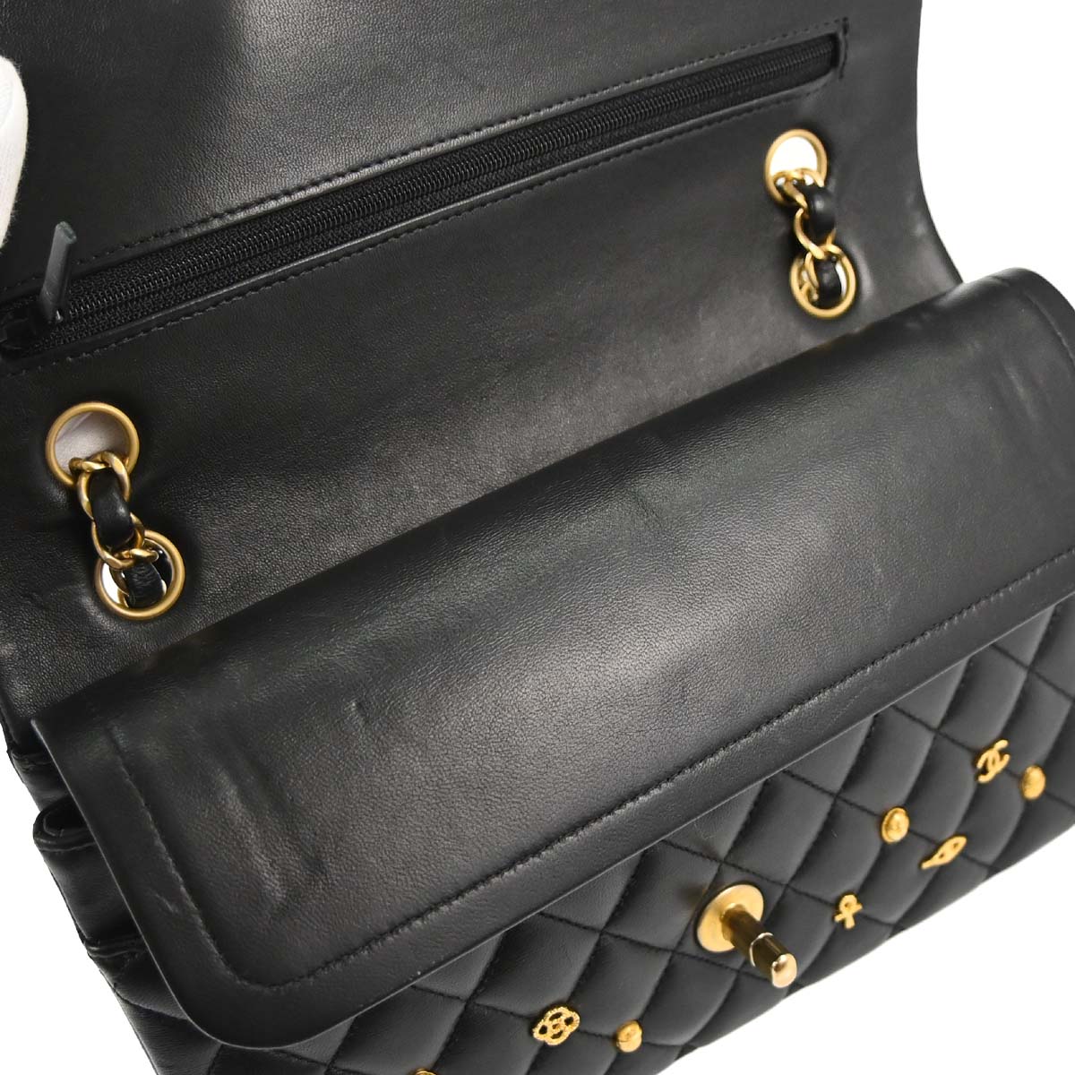 Chanel 2019 Black Lambskin Egyptian Medium Classic Double Flap Shoulder Bag