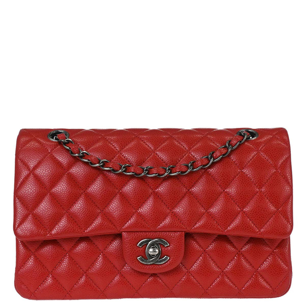 Chanel 2015-2016 Red Caviar Skin Medium Classic Double Flap Shoulder Bag