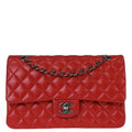 Chanel 2015-2016 Red Caviar Skin Medium Classic Double Flap Shoulder Bag