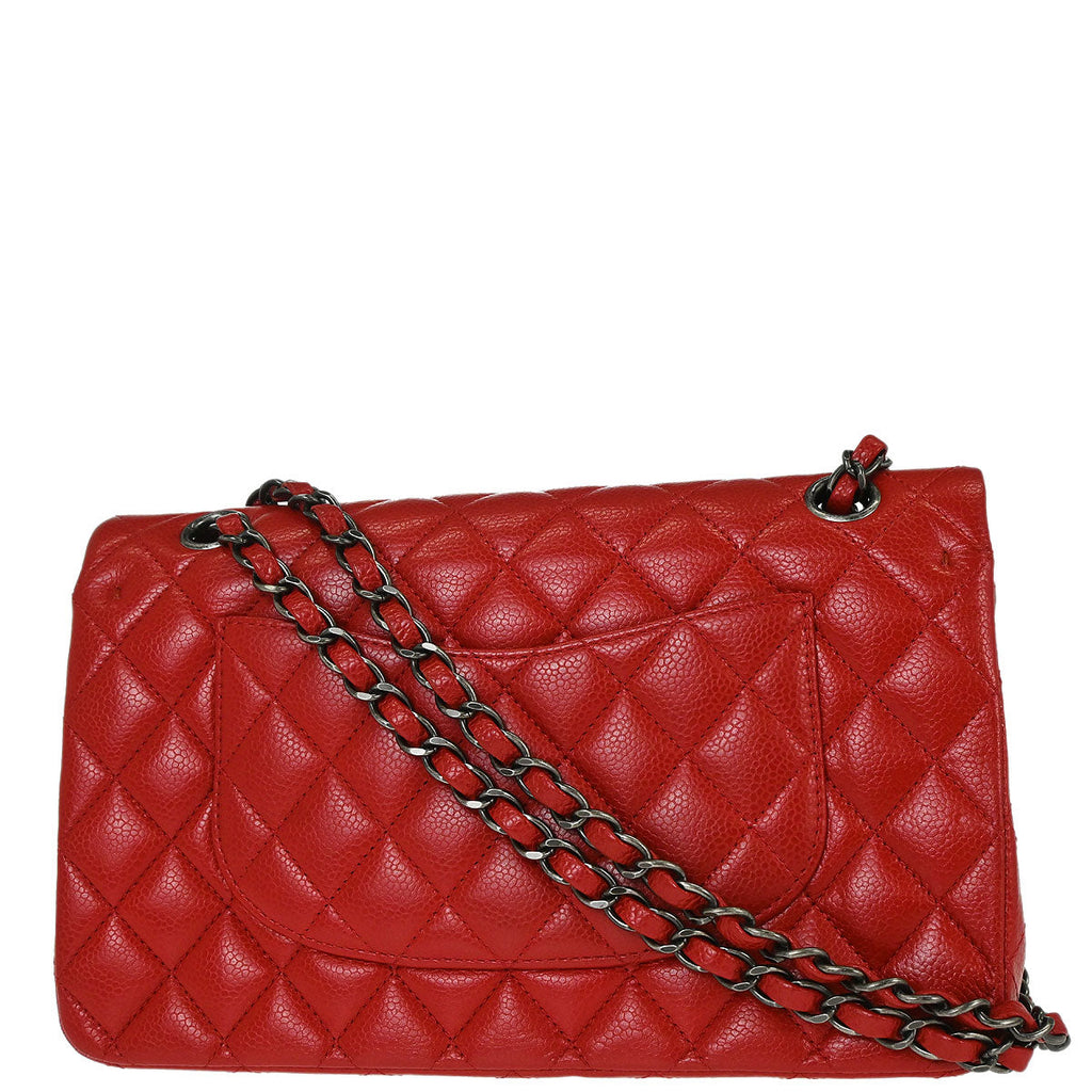 Chanel 2015-2016 Red Caviar Skin Medium Classic Double Flap Shoulder Bag