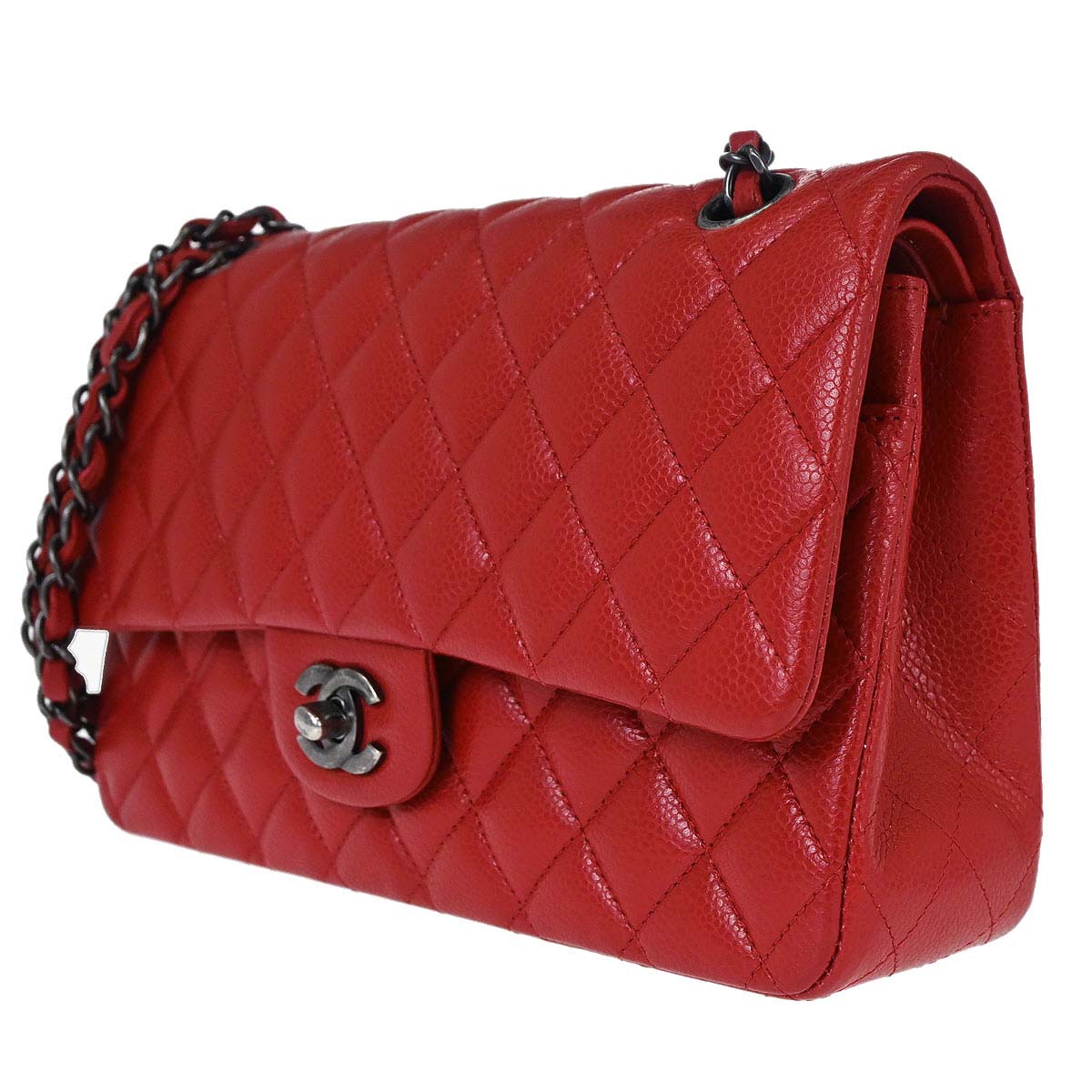 Chanel 2015-2016 Red Caviar Skin Medium Classic Double Flap Shoulder Bag