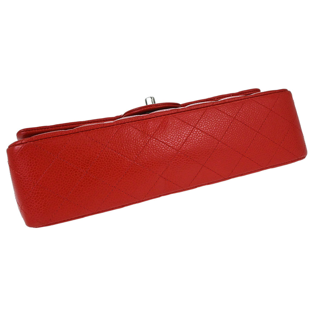 Chanel 2015-2016 Red Caviar Skin Medium Classic Double Flap Shoulder Bag