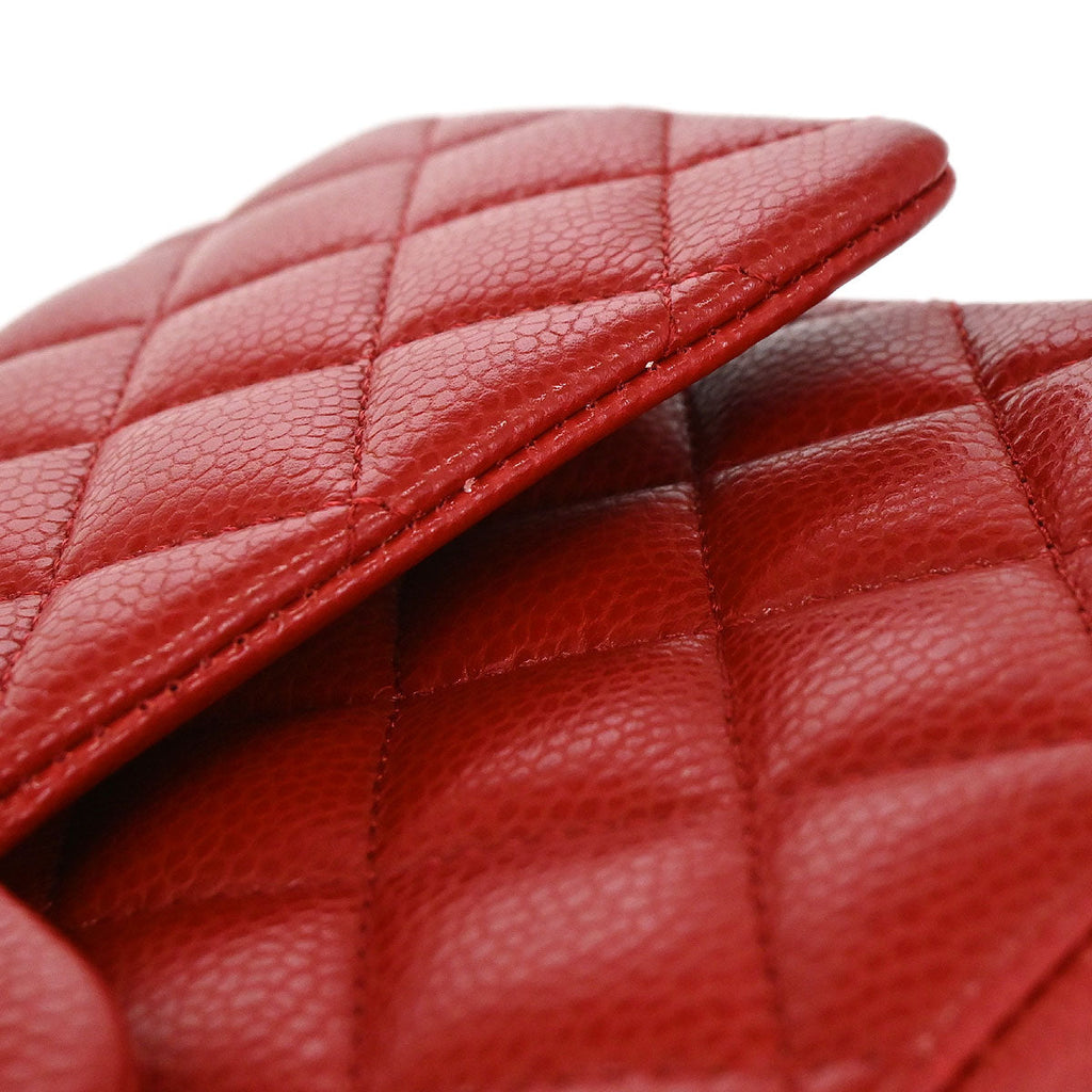 Chanel 2015-2016 Red Caviar Skin Medium Classic Double Flap Shoulder Bag
